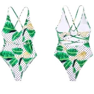 NWT Lemonfish Monokini swimsuit Medium cut-outs, deep V, light padding